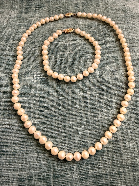 WBO Jewelry - Vintage 14K Yellow Gold Akoya Cultured Pearl Necklace & Bracelet Set Signed WBO